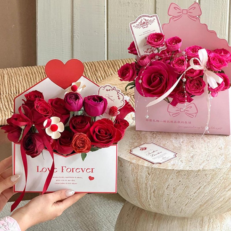 Valentine Envelope Boxes, Red Folding Gift Boxes for Flower Bouquets, Valentine’s Day Envelope Gift Packaging for Cards and Small Presents, Decorative Paper Box for Wedding, Birthday, Festival - Image 5